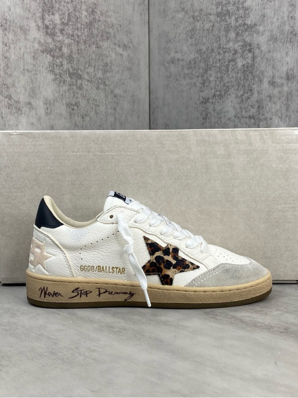 Golden Goose White Sneakers with Leopard Star Accent